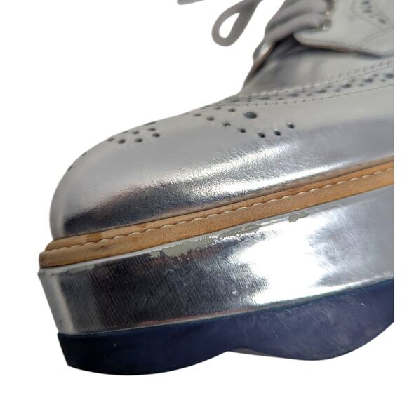 Prada Silver Leather Platform Oxford Brogues Wingtip Lace-Up Shoes 36.5 Designer - Picture 9 of 10